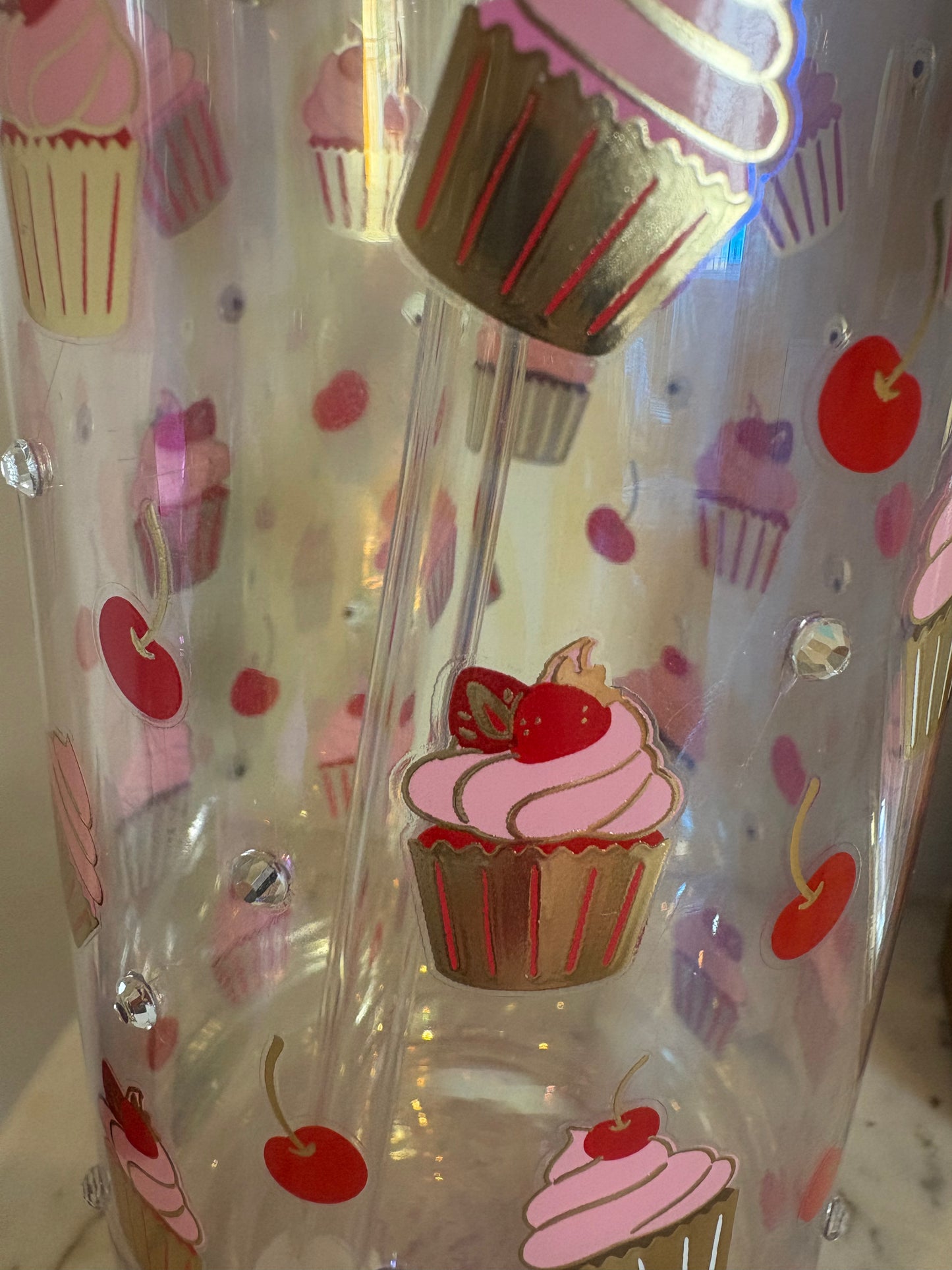 Cupcake & Cherry Glass Tumbler