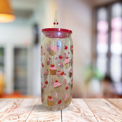 Cupcake & Cherry Glass Tumbler